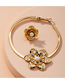 Fashion Golden Flower Diamond Pearl Round Alloy Earring Set
