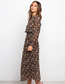 Fashion Brown Long Sleeve Printed Chiffon Dress