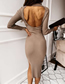 Fashion White High Collar Button Open Back Long Sleeve Solid Color Dress