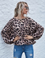 Fashion Gray Leopard Print Bat Shirt Long Sleeve Top