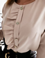 Fashion Khaki Long-sleeved Solid Color Round Neck Ruffled Button Shirt