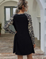 Fashion Black Leopard Print Stitching Round Neck Long Sleeve Dress