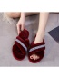 Fashion Red Wine Home Indoor Non-slip Flat-bottomed Cross Woolen Cotton Slippers