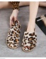 Fashion Pink Leopard Elastic Band Leopard Print Plush Open-toed Flat Slippers
