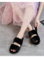 Fashion Dark Powder Plush Slippers With Letter Print On Heel