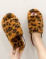 Fashion Brown Leopard Plush Open-toed Flat Elastic Flat Slippers