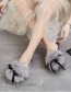Fashion Gray Plush Open Bow Flat Slippers