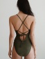 Fashion Green Triangle Halter Ruffled Strap One-piece Swimsuit