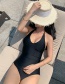 Fashion Black Open Back Strap Solid Color One-piece Swimsuit