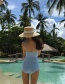 Fashion Blue Solid Color Pleated Tether One-piece Swimsuit