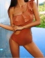 Fashion Caramel Colour Underwire One-shoulder Ruffled One-piece Swimsuit