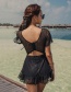 Fashion Black Flat Angle Steel Support Solid Color One-piece Swimsuit