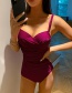 Fashion Red Wine Cover Belly Open Back Small Chest Gathered One-piece Swimsuit