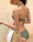 Fashion Green High Waist Check Knotted Swimsuit