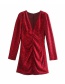 Fashion Red Printed Deep V Pleated Dress