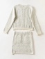 Fashion White Silver Silk Pocket Stitching Knitted Top And Skirt Two-piece Suit