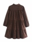 Fashion Brown Plaid Stitching Loose Dress