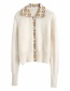 Fashion Creamy-white Paneled Contrast Floral Knitted Jacket