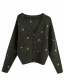 Fashion Dark Green Embroidered V-neck Single-breasted Knitted Jacket