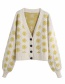 Fashion Color Jacquard V-neck Single-breasted Knitted Jacket
