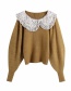 Fashion Brown Contrasting Collar Printed Sweater