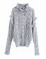 Fashion Gray Embroidered Ruffled Hollow Knit Sweater