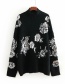 Fashion Black Heavy Industry Sequin Flower Pattern Sweater