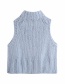 Fashion Blue Wool Round Neck Short Knitted Vest
