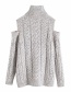 Fashion Gray Eight-strand Woven Off-shoulder High Neck Sweater