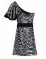 Fashion Black Sequin Asymmetrical One-shoulder Dress With Belt