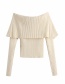 Fashion Beige One-shoulder Long-sleeved Tight Knit Top