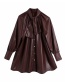 Fashion Dark Red Single-breasted Loose Shirt With Faux Leather Straps