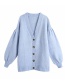 Fashion Blue Lantern Sleeve Single-breasted V-neck Loose Coat