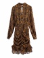 Fashion Brown Animal Print Open Back Pleated Dress