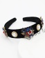 Fashion Black Broad-brimmed Headband With Diamonds Pearls And Flowers