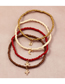 Fashion Red And White Lock Shaped Geometric Pendant Hand Woven Rice Bead Multilayer Anklet