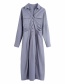Fashion Blue Pleated Solid Color Shirt Dress