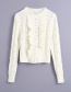 Fashion White Faux Pearl Fungus Round Neck Sweater