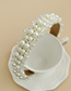 Fashion White Fabric Pearl Beaded Wide Brim Headband