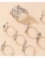 Fashion Silver V-shaped Diamond Flower Leaf Love Open Ring Set