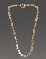 Fashion Gold Color Diamond-studded Stainless Steel Whip Chain Pearl Necklace