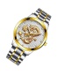 Fashion Gold With Black Face Embossed Dragon Non-mechanical Steel Band Quartz Mens Watch