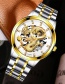 Fashion Gold With Black Face Embossed Dragon-shaped Single Calendar Dial Steel Band Mens Watch