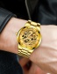 Fashion Gold Color Strip White Noodles Embossed Dragon-shaped Single Calendar Dial Steel Band Mens Watch