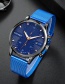Fashion Blue With Black Shell And Blue Surface Calendar Ultra-thin Mesh Band Quartz Mens Watch