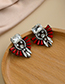 Fashion Red Alloy Diamond Fan-shaped Earrings