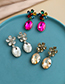 Fashion Color Alloy Diamond Flower Oval Diamond Stud Earrings