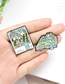 Fashion Book Landscape Mountains And Rivers Book Oil Dripping Alloy Brooch