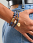Fashion Blue Pearl Beaded Discs Starburst Multi-layer Stretch Cord Bracelet