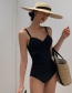 Fashion Blue Cover Belly Open Back Pleated Solid Color One-piece Swimsuit